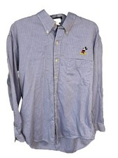 Disney Parks Mickey Mouse 90s Embroidered Cotton Blue Button Up Shirt Size Large