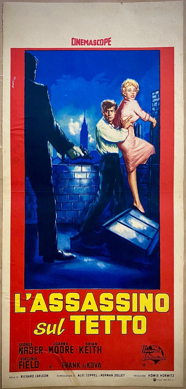 Locandina originale film L'ASSASSINO SUL TETTO (1959) - Regia di Richard Carlson