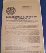 Beeman Feinwerkbau FWB 65 Mk1 & Mkll Match Air Pistols Shop Manual TB8187 1993