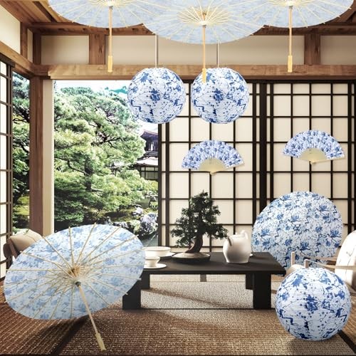 12 Pcs Chinoiserie Decoration Set - Including 4 Christmas Blue and White Paper 
