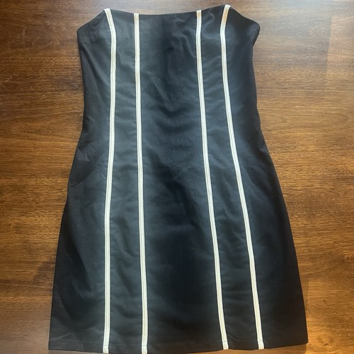 Black Striped Strapless Mini Bodycon Dress
