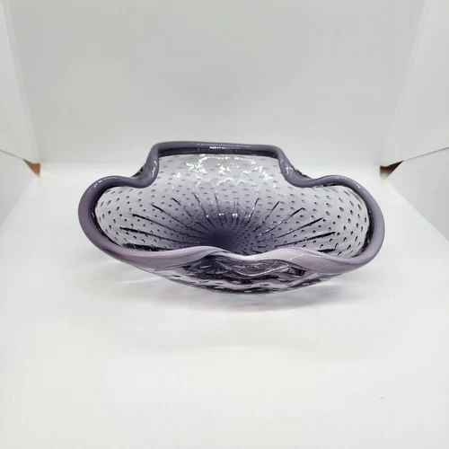 Vtg Large MCM Murano Art Glass Purple Opalescent Bowl/Dish Controlled Bubbles