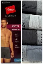 Hanes Platinum Stretch 4 Pack Tag Less Boxer Briefs MEDIUM 32-34” Black Gray NEW