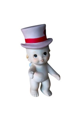 Vintage Lefton Kewpie Figurine 03268 Bisque Porcelain Baby White Top Hat 