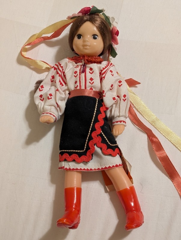 Soviet Ukranian Russian Vasilinka Doll 1970 or 80 Tags & Boots, Moving Arms/Legs
