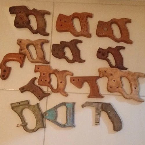 Simx Vintage Wood Handsaw Pistol Grip Tote Handles Lot Assorted Parts