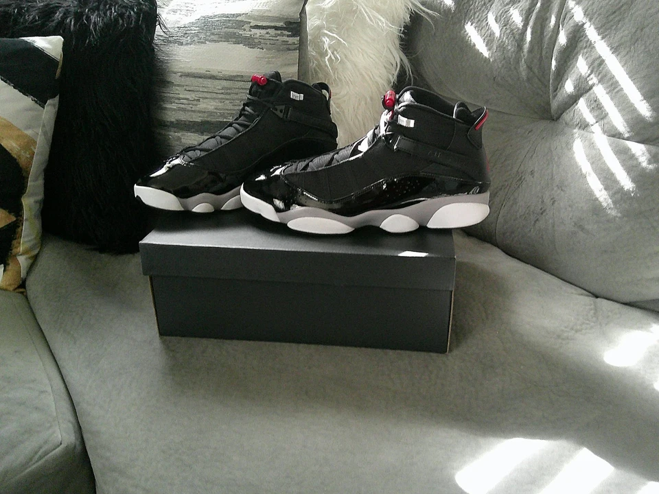 Men's Jordan 6 Rings Black, Fire Red, White, Gray- Size 13 - Image 2 of 4