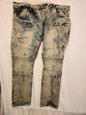 Encrypted Jeans Mens 50x34 Blue Tint Wash Skinny Fit Distressed Moto Biker Denim