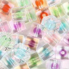 20Pcs Acrylic Cube Beads UV 12 12Mm Plated Transparent Bead in Bead Mixed Colo