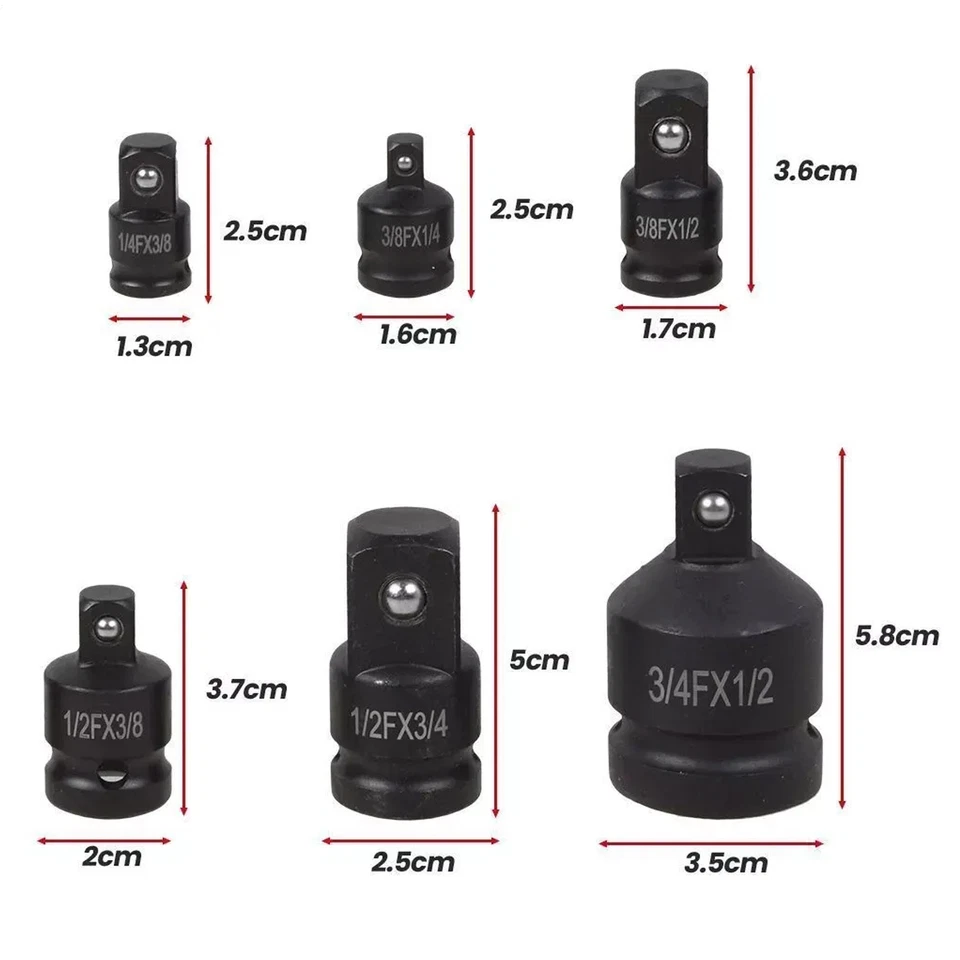 6 Piece Impact Socket Adapter And Reducer Set Female To Male 3/4" 1/4" 3/8" 1/2" - Image 4 of 4