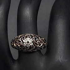 Sterling Silver Filigree Flower Ring 925 Thailand Stamped A Size