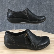 Clarks Shoes Womens 6 M Black Ashland Palm Loafers Leather Slip On Zip Comfort