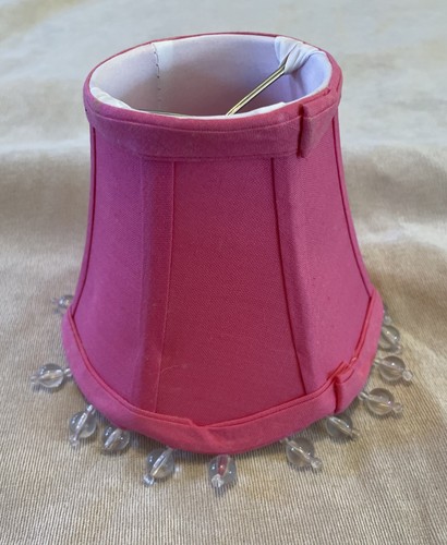 Pink Clip-On Chandelier Lamp Shade – Bell Shape, Clear Beaded Trim, 4"x5"