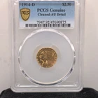 1914-D $2.50 Indian Head Quarter Eagle Gold, Business Strike, PCGS Cleaned AU