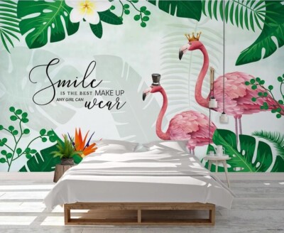 3D Pink Flamingo G12931 Wallpaper Wall Murals Removable Self-adhesive Honey
