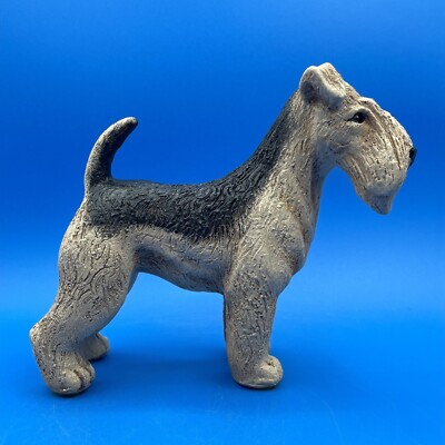 VINTAGE  FIGURINE OF A STANDING LAKELAND TERRIER DOG SIGNED BY ARTIST