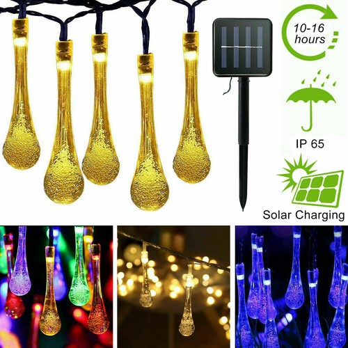 30 LED Solar String Lights Raindrop Waterproof Outdoor Garden Decor Fairy Lamp - Picture 6 of 18