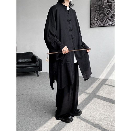 Hombres Abrigo Largo de Verano Hanfu Vestido Taoísta Bata Lino Ropa Traje Suelto Prendas para el torso + Pantalones - Imagen 11 de 18