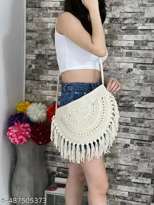 OFF WHITE Borsa hobo quadrata all'uncinetto borsa a tracolla morbida borsa a tracolla grande