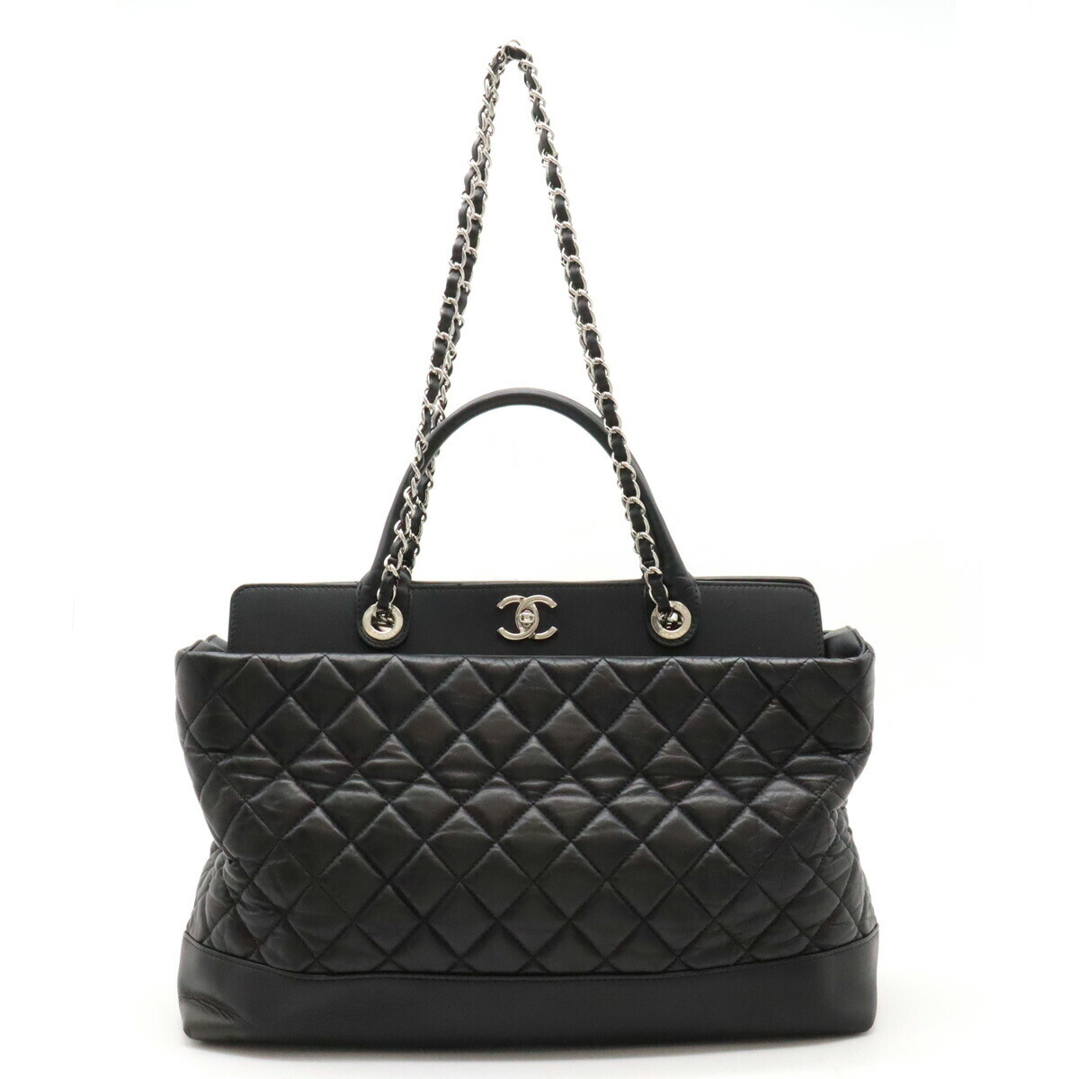Chanel Coco Mark Matelasse Black Leather 2-Way Tote with Chain