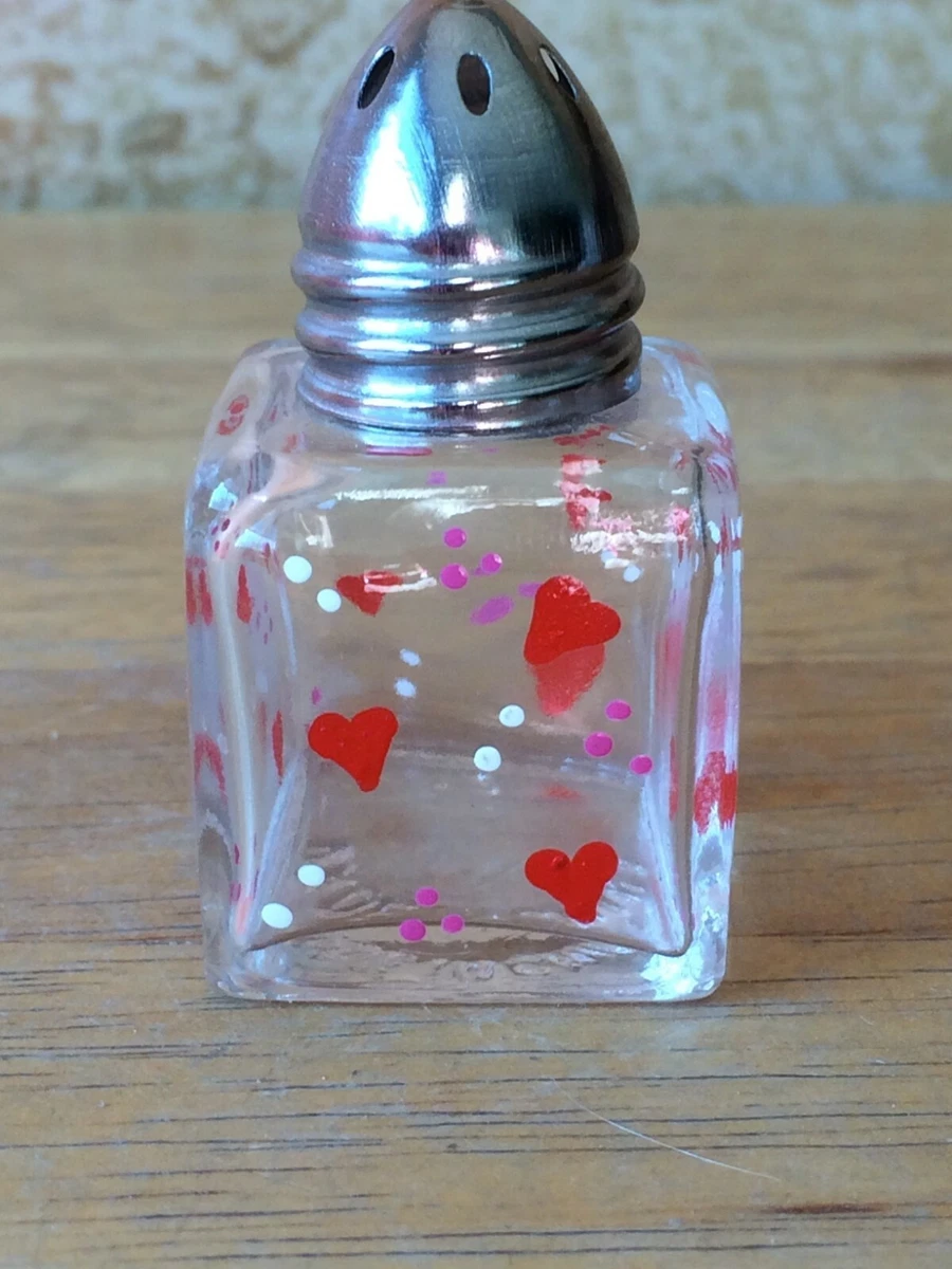 Hand Painted Valentine Salt & Pepper Shakers with Tiny Red & Pink Hearts