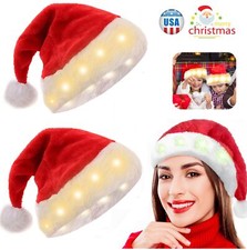 2  LED Christmas Santa  s  Hat Xmas Party Cosplay Warm light Costume Plush Cap US