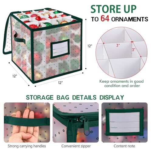 Christmas Ornament Storage Box, Christmas Storage Containers Organizer Green - Picture 5 of 6