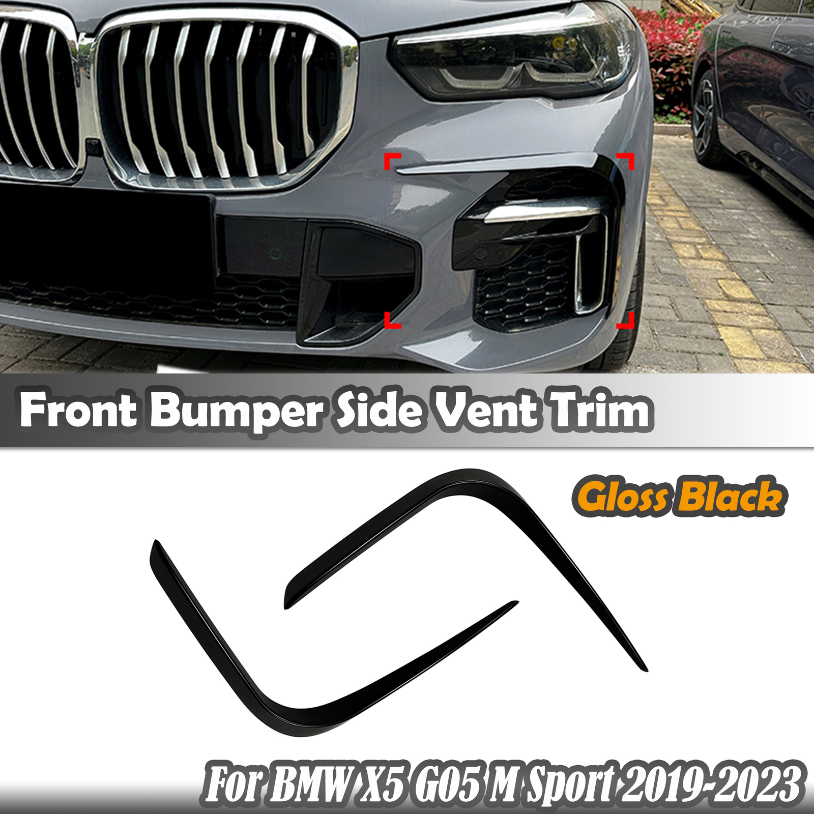 For BMW X5 G05 M Sport 2019-23 Front Bumper Side Air Vent Trim Cover Gloss Black