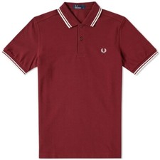 Fred Perry Polo Shirt Red White Slim Fit Pique Twin tipped