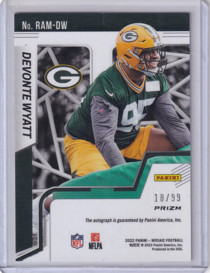 Devonte Wyatt 2022 Panini Mosaic Blue Holo Prizm Rc Auto (18/99) - Image 2 of 2