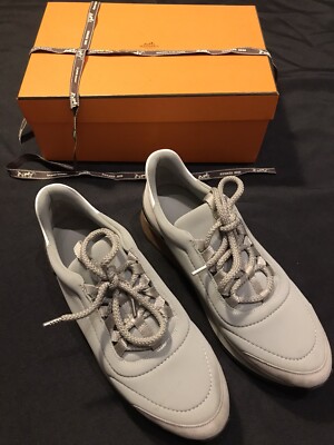 HERMES TECHINICAL MILES SNEAKERS 162004Z CANVAS LEATHER SHOES 39