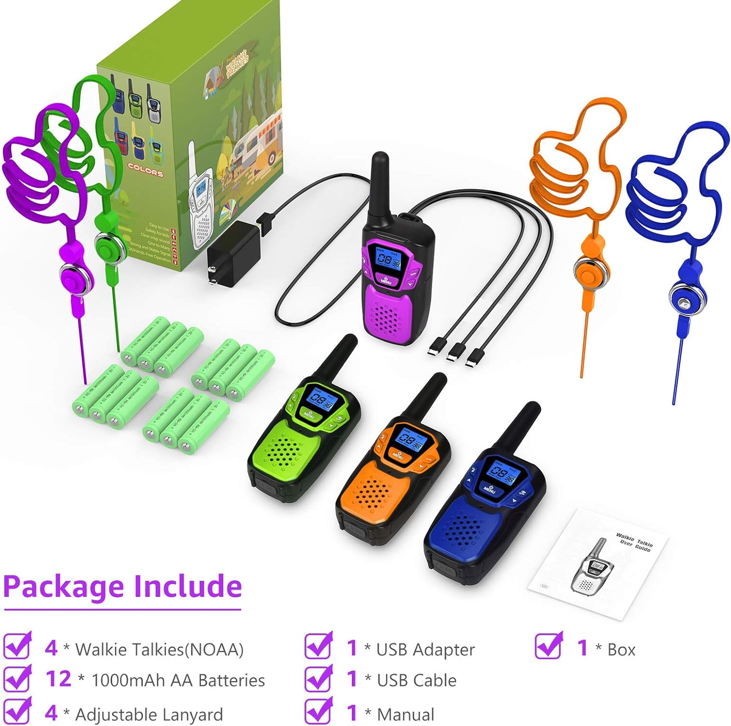 Walkie Talkies 4 Pack Rechargeable,Easy to Use Family Walky Talky Toy