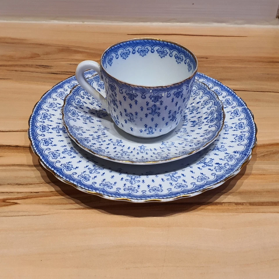 Schaller Nordland Fleur de Lys - blaue Lilie Kaffee Kuchen Unterteller Goldrand