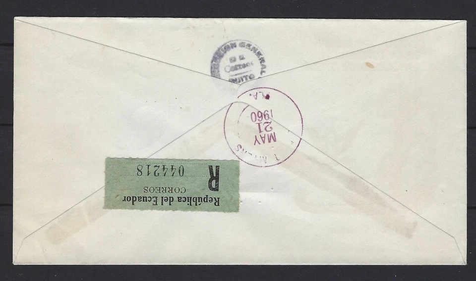 ECUADOR REG'D FDC 1959: 4TH CENTENARY OF THE FOUNDATION OF THE CITY OF BAEZA - Image 2 of 2