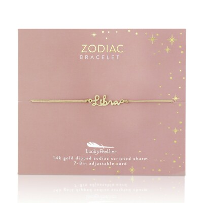 Lucky Feather Zodiac Cord Bracelet Gold - LIBRA Sept 23 - October 22 -9215
