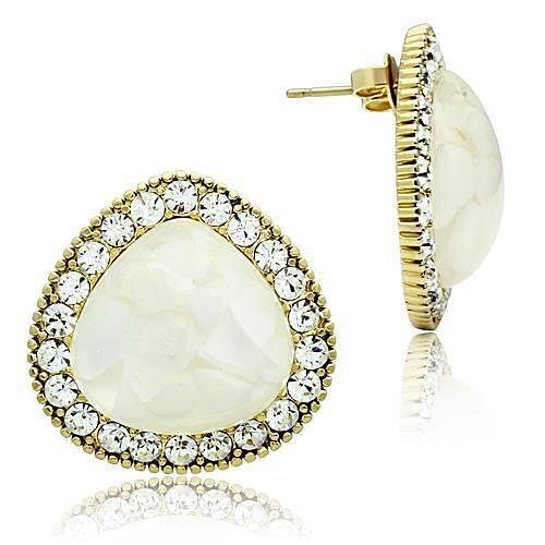 Stud Earrings Gold-Plated Brass Earrings w/ Synthetic Stone in Clear-image