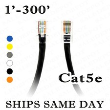 Cat5e BLACK Ethernet Cable LAN Network Patch UTP 24AWG w RJ45 ends 1-300 ft lot