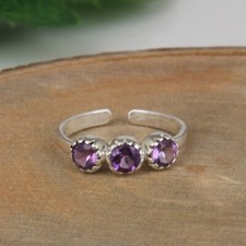 Trio Amethyst Engagement Ring 925 Sterling Silver Three Stones Ring Jewelry