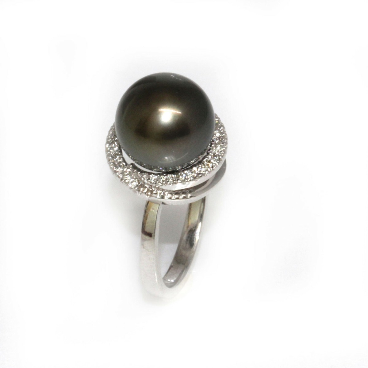 Tahitian Diamond Pearl Ring 18kt 11 mm flawless Black w/ green | eBay
