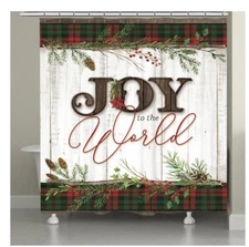 Laural Home Holiday Shower Curtain 72" x 70"  "Joy to the World" Festive NEW