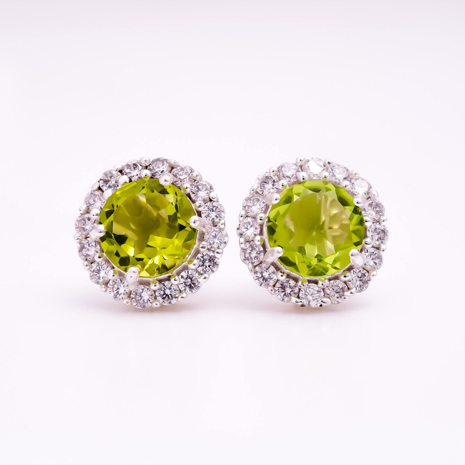 Handmade Peridot Zircon Stud Earrings Natural Gemstone Christmas Jewelry Gift CA-image