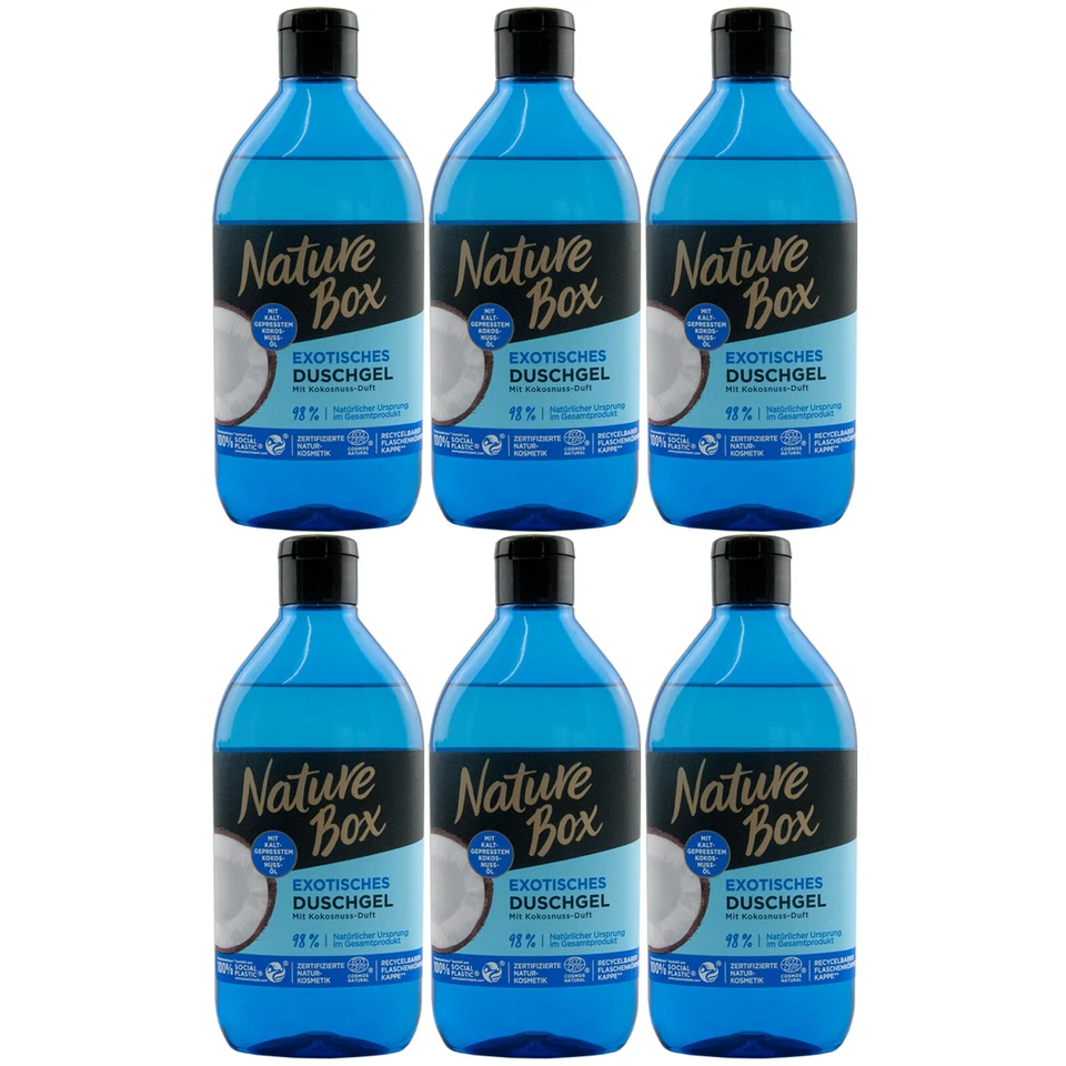 Nature Box Duschgel mit KOKOSNUSS ÖL 6 x 385ml Vegan frei von Parabenen - Bild 1 von 1