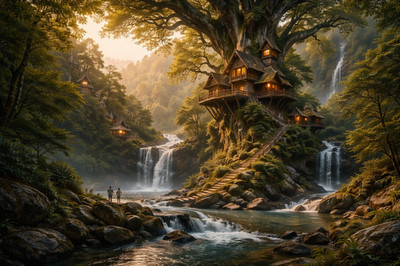  Digital Download - Enchanted Forest Treehouse Nature Waterfall Landscape