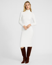 NEW Express Airy Soft Turtleneck Long Sleeve Midi Sweater Dress in Ivory Size XS