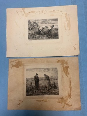Pair Antique Engravings After Jean François Millet Angelus & Gleaners c1880s
