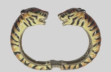 Vtg KJL Kenneth Jay Lane Enamel Double Tiger Head Clamper Bracelet, unsigned