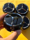 4x Mercedes Benz Center Caps Black/Black outline 2.95Inch/75mm Fits Most Models