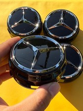 4x Mercedes Benz Center Caps Blackblack Outline 2.95inch75mm Fits Most Models