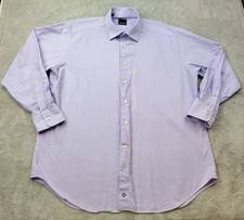 David Donahue Dress Shirt Mens 18 34/35 Purple White Check Cotton Long Sleeve