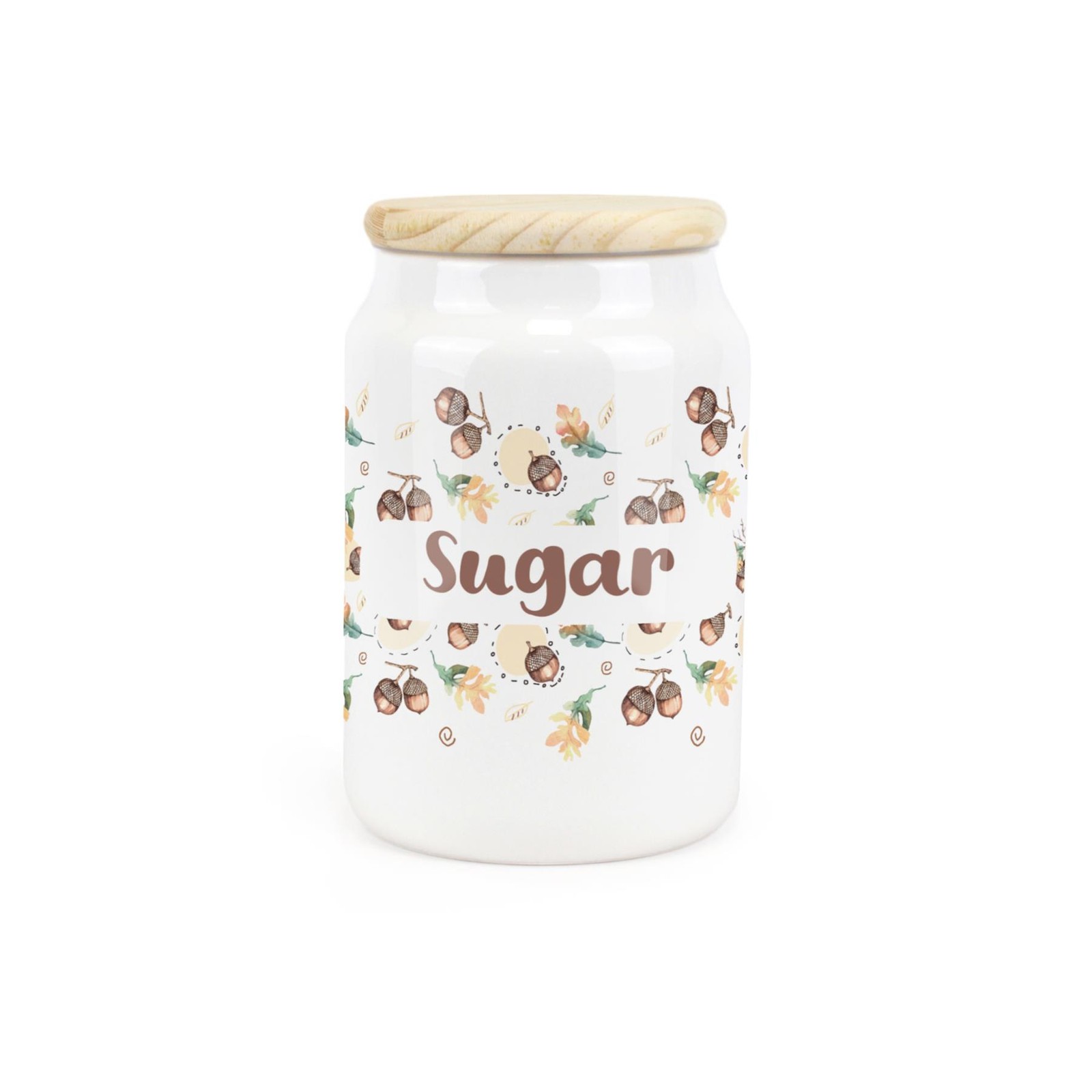 Ceramic Tapered Autumnal Acorns Canister - Sugar Storage Container